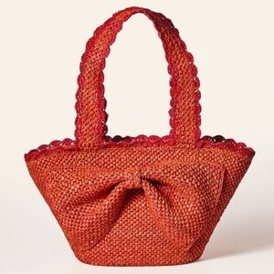 🆕 Kate Spade Red Raffia Bow Tote Bag